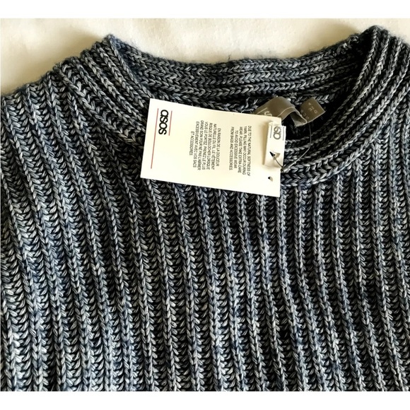 New ASOS Cut Out Back Detail Cable Knit Sweater Heathered Blue Size 0 - Picture 4 of 10